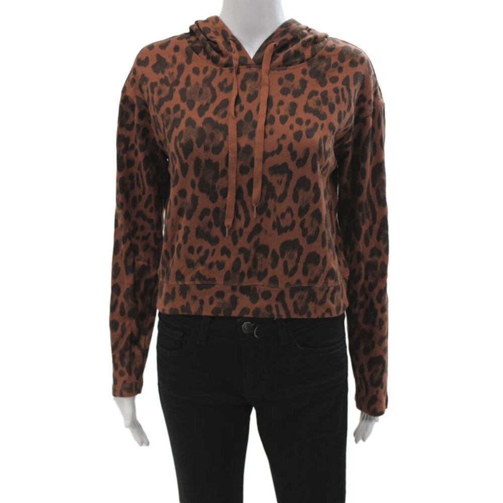 Socialite Women Pullover Hoodie Leopard Brown Size XS